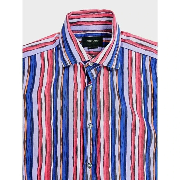 Duchamp London Size 15 Mens Multi Color Striped Spread Collar Cotton Men's Shirt - Picture 12 of 12